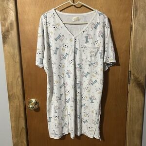 Laura Tyler Nightgown Oversized Large‎ Cotton Cow Sheep Moon Short Sleeve VTG